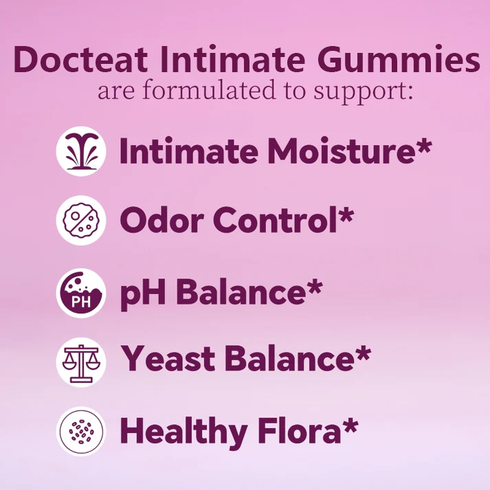 Docteat Her Juicy Feminine Probiotics Gummies- All in One Solution with Slippery Elm and Prebiotics&Lactobacillus Probiotic Blend for Women's pH Balance and Dryness - Hawaiian Pineapple Gummies 60 Counts Women's Probiotics