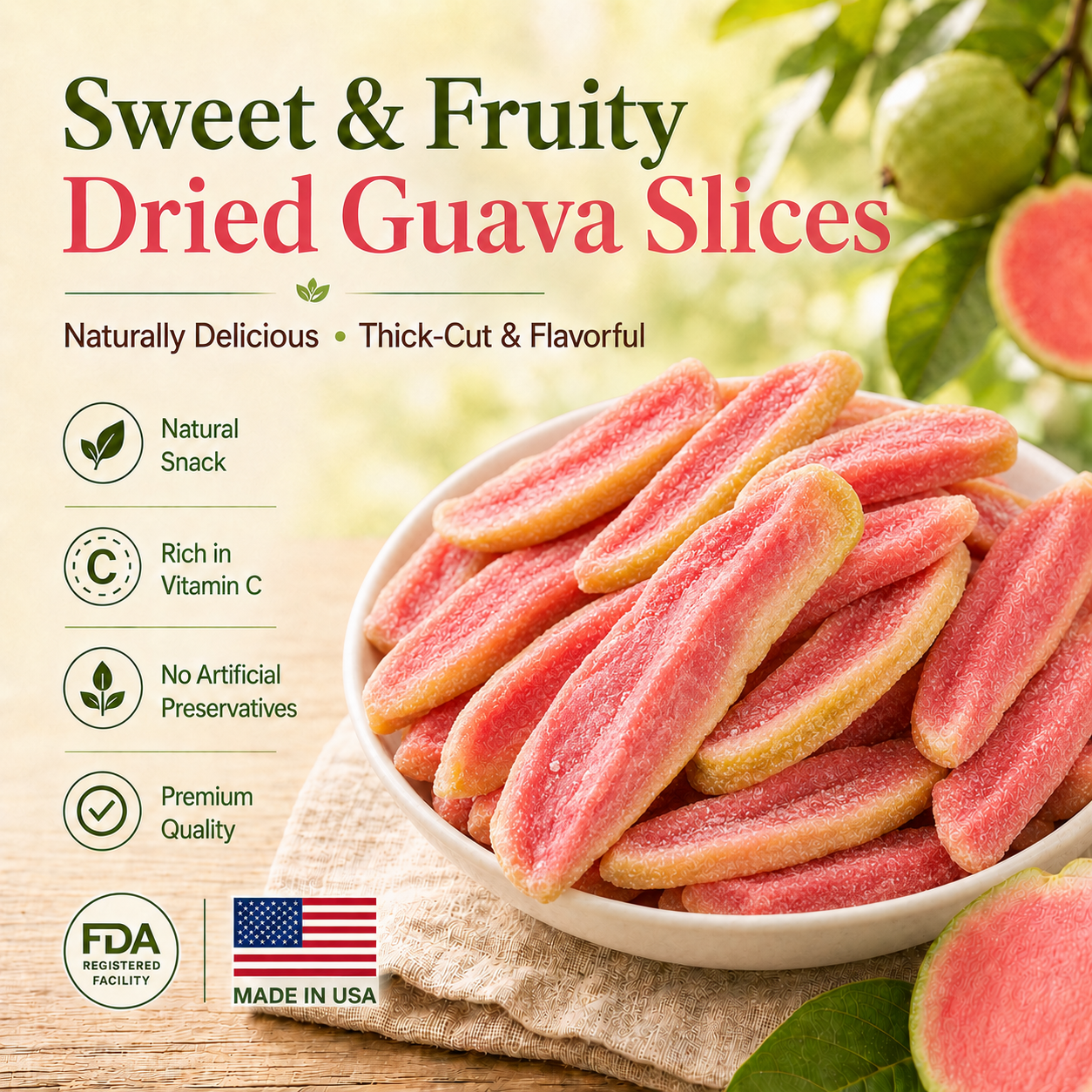 Say goodbye to high-calorie guilt! 💐Satisfy your cravings with our fiber-rich Red Guava slices-L2