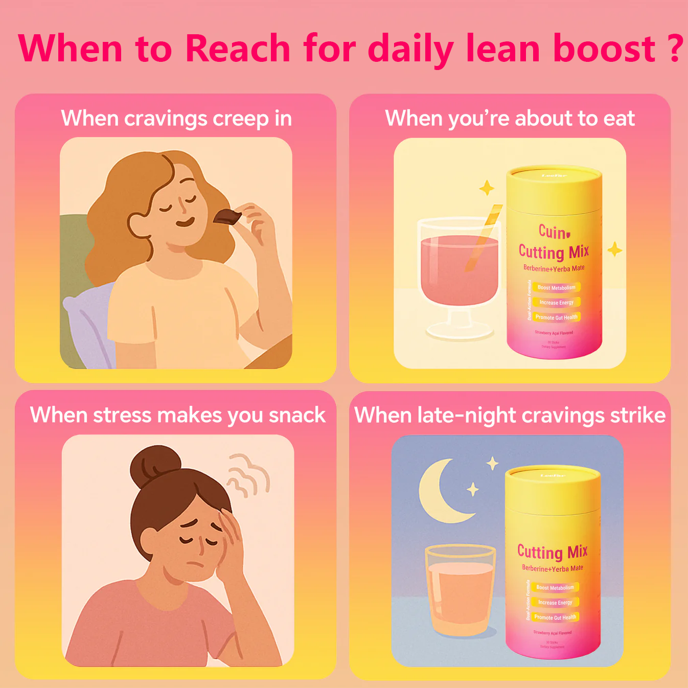 Cutting Mix Drink Mix – Dual-Action Craving & Metabolism Support | Berberine, Chromium, 5-HTP, Yerba Mate & Magnesium | Supports GLP-1 Pathway, Blood Sugar & Gut Health | Strawberry Açaí Flavor – 30 Servings