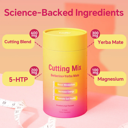 Cutting Mix Drink Mix – Dual-Action Craving & Metabolism Support | Berberine, Chromium, 5-HTP, Yerba Mate & Magnesium | Supports GLP-1 Pathway, Blood Sugar & Gut Health | Strawberry Açaí Flavor – 30 Servings