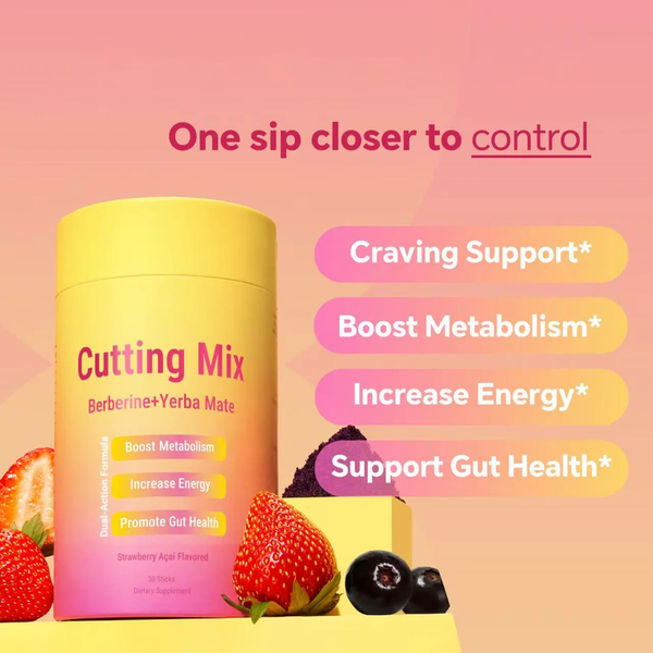 Cutting Mix Drink Mix – Dual-Action Craving & Metabolism Support | Berberine, Chromium, 5-HTP, Yerba Mate & Magnesium | Supports GLP-1 Pathway, Blood Sugar & Gut Health | Strawberry Açaí Flavor – 30 Servings
