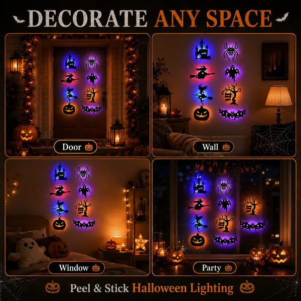 Halloween LED Silhouette Wall Light Stickers, Battery Powered Peel