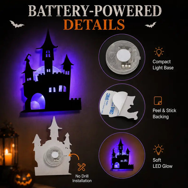 Halloween LED Silhouette Wall Light Stickers, Battery Powered Peel